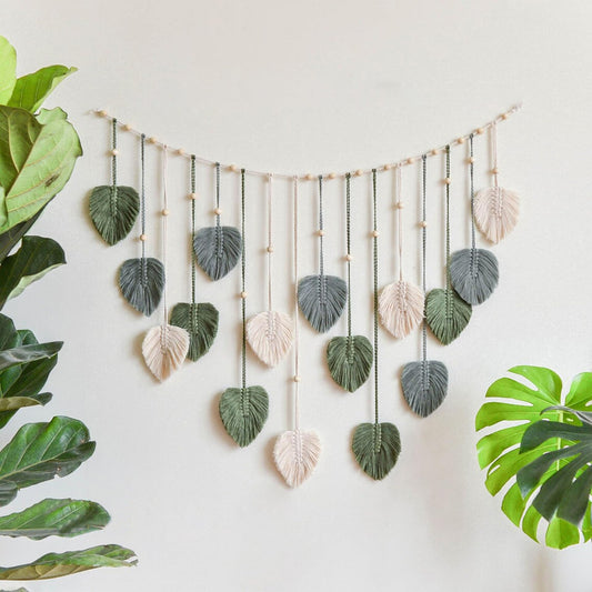 Urbun Macrame Leaves Wall Hanging -Large Chic Feather Boho Macrame Wall Decor Leaf Hanging Photo Display Handmade Woven Wall Art Leaf Tapestry for Nursery, Bedroom, Living Room, 29.5 x47.3 Inch