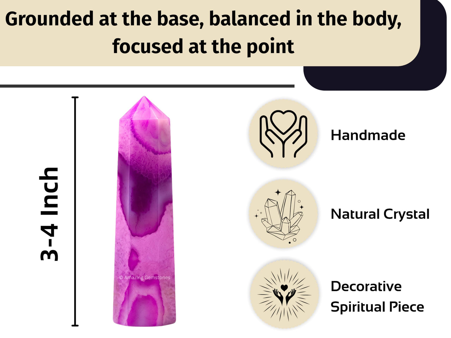 Amazing Gemstone Pink Agate Crystal Towers - Natural Healing Crystal Point Obelisk for Reiki Healing and Crystal Grid (3" to 4" INCH)