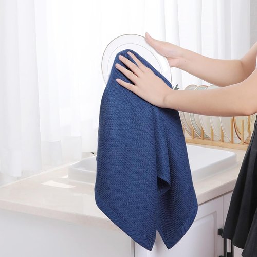 Homaxy Kitchen Dish Towels - Ultra Soft 100% Cotton Waffle Weave, Quick Drying, 4-Pack, Navy Blue | 13 x 28 Inches