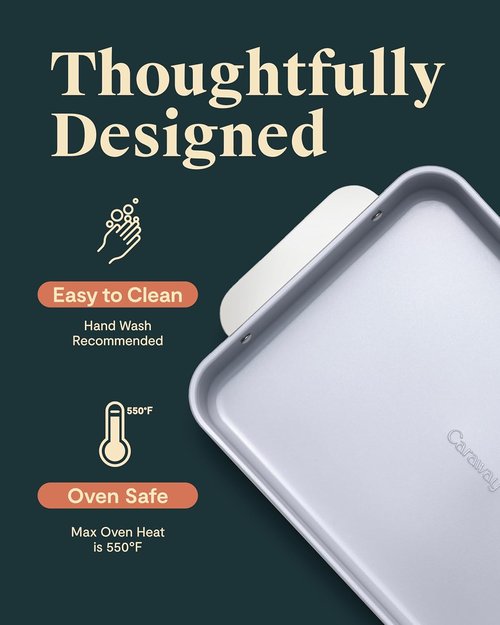 Caraway Non-Stick Ceramic Rectangle Pan Duo - 9”x13” - Naturally Slick, Non-Toxic & PTFE Free - Ideal for Brownies & Lasagnas - Cream