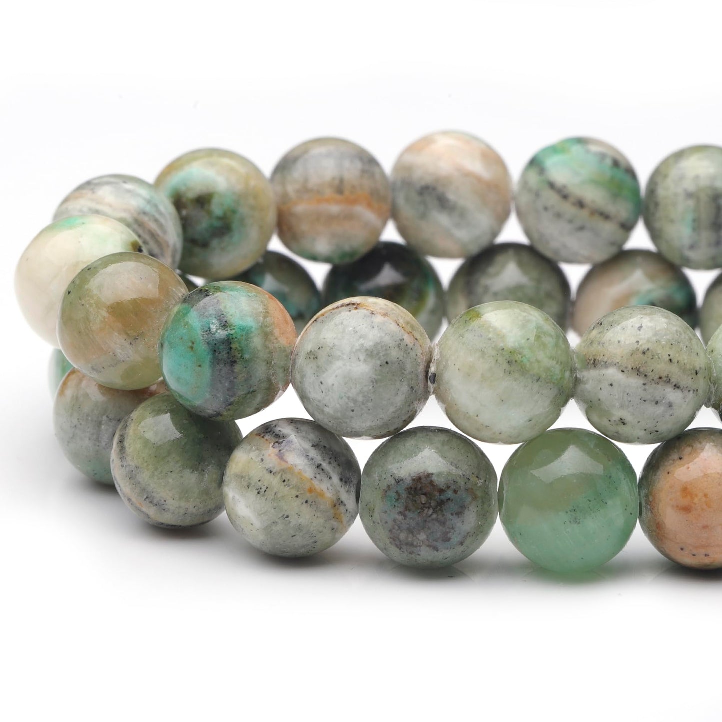 Youngbling Natural Gemstone Beads for Jewelry Making,6mm Green Stripe Stone Polished Round Smooth Stone Beads for Bracelet Necklace 15 Inch(Green Stripe Stone,6mm)