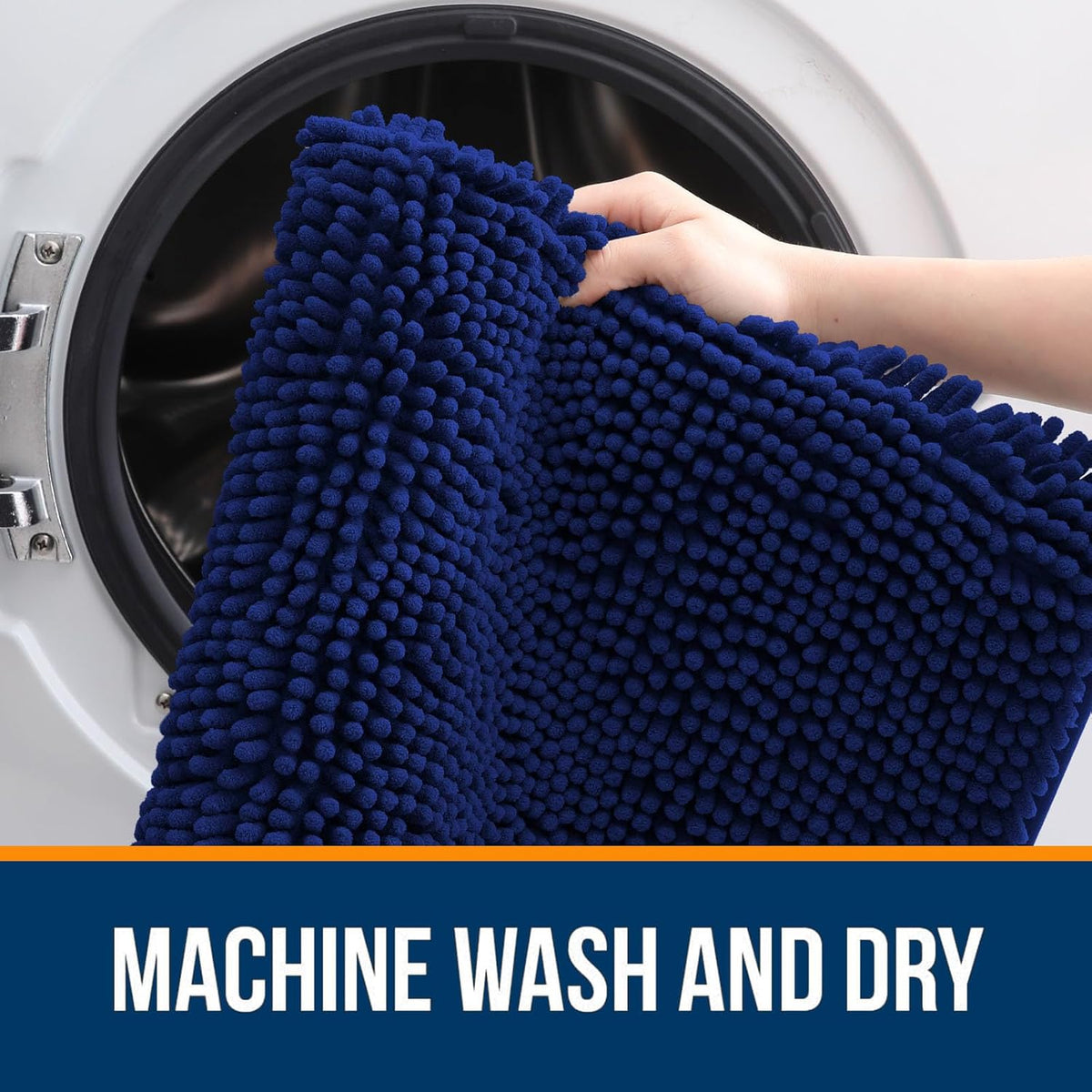 OLANLY Bathroom Rugs - Extra Soft Chenille Bath Mats with Rubber Backing | Quick Dry, Machine Washable, Navy 35x24