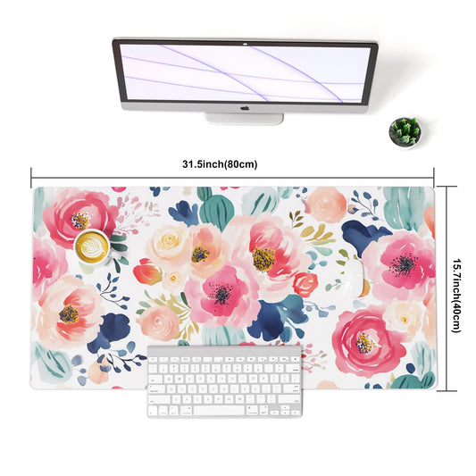 Colorful Star Large Mouse Pad, Pink Floral Desk Mat for Desktop, Women Girls Flowers PU Leather Waterproof Desk Pad, Computer PC Laptop Protector Gaming Mouse Pads for School Office Home 31.5" x 15.7"