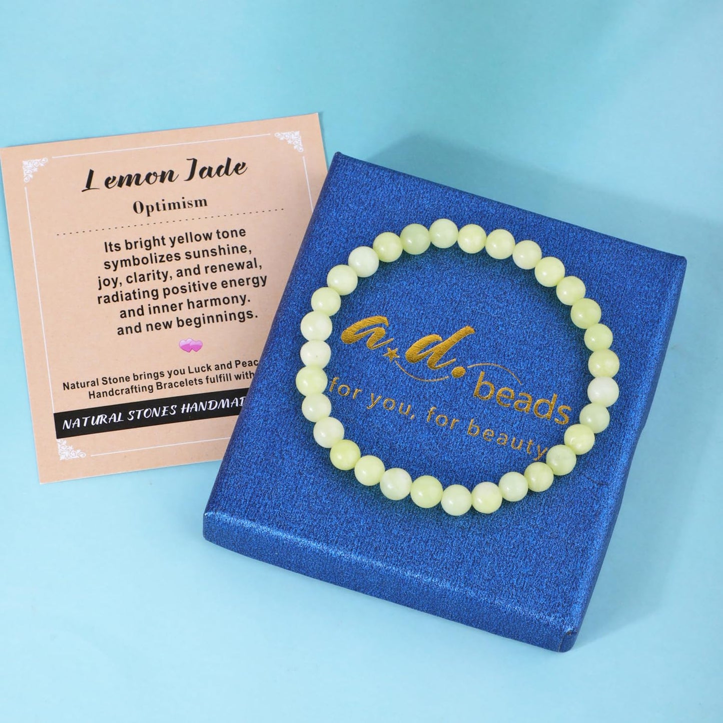 AD Beads 10mm Handmade Lemon Jade Elastic Bracelet – Natural Gemstone for optimism – Meditation, Yoga, Healing and Energy Gift for Men Women
