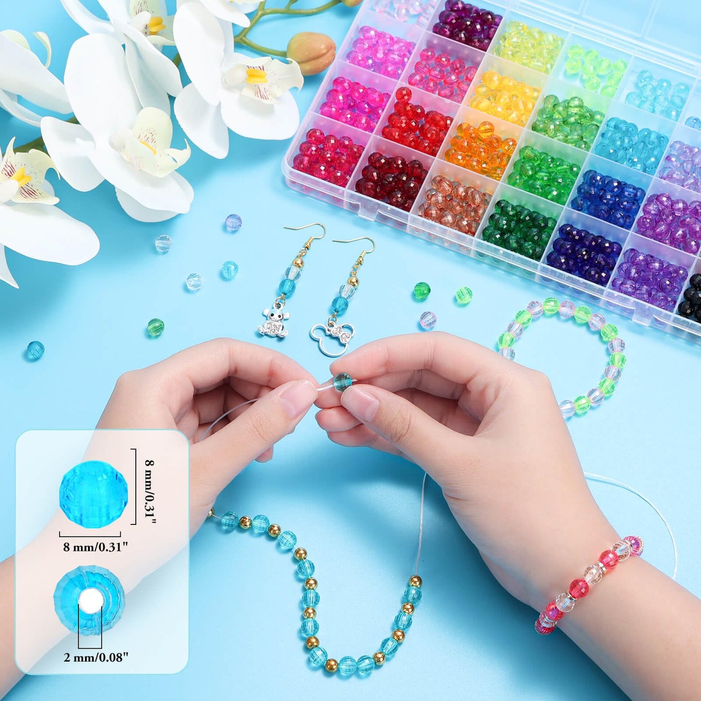 Paxcoo 700 Pcs Crystal Acrylic Beads Faceted Bicone Gem Beads for Jewelry Making (8 MM)