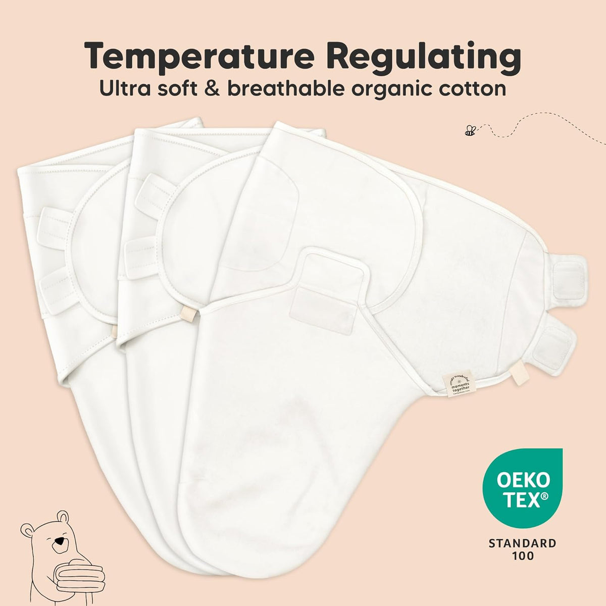 Skiennix Organic Baby Swaddle Sleep Sacks - Soft & Snug for Newborns 0-3 Months | Beach Day Design, 3-Pack