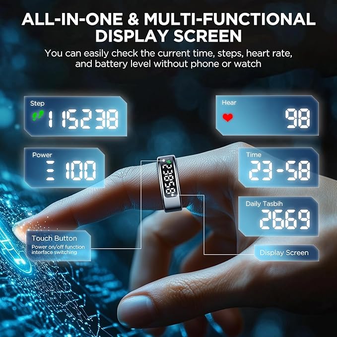 Smart Ring for Women with Display Screen, Sleep Ring for Men with Heart Rate, Fitness Tracker/Step tracker for Activity Monitoring/Steps/Calories,Wireless Charging, for iOS Android (RoseGold,8#)