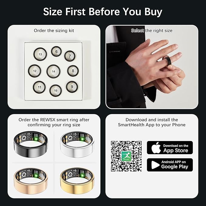 Smart Health Ring for Women Men, Fitness Tracker Ring with Heart Rate, Blood Oxygen, Sleep Tracker, Step Tracker, No Subscription Fee, IP68 Waterproof Smart Ring for iPhone & Android (Rose Gold, 9#)