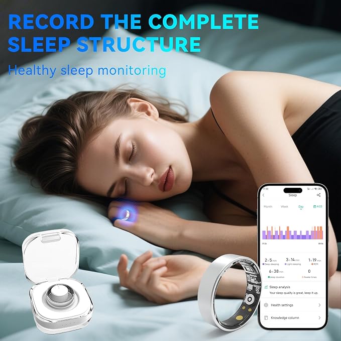Smart Rings for Women Men,Fitness Tracker Ring,Heart Rate,Blood Oxygen,Blood Pressure,Step Tracker,Sleep Monitoring,No Subscription Fee,IP68 Waterproof Smart Ring for iphone&Android(Silver 11)