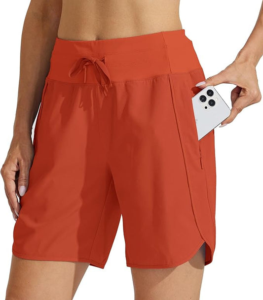 Willit Women's 7" Athletic Running Shorts Long Workout Hiking Shorts Quick Dry High Waisted Active Zipper Pocket(X-Small)
