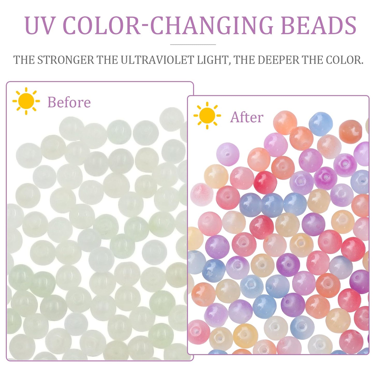 100 PCS 8mm UV Beads, UV Sensitive Color Changing Bead Sunlight Beads, Bracelet Bead for Jewelry Making, DIY Crafts