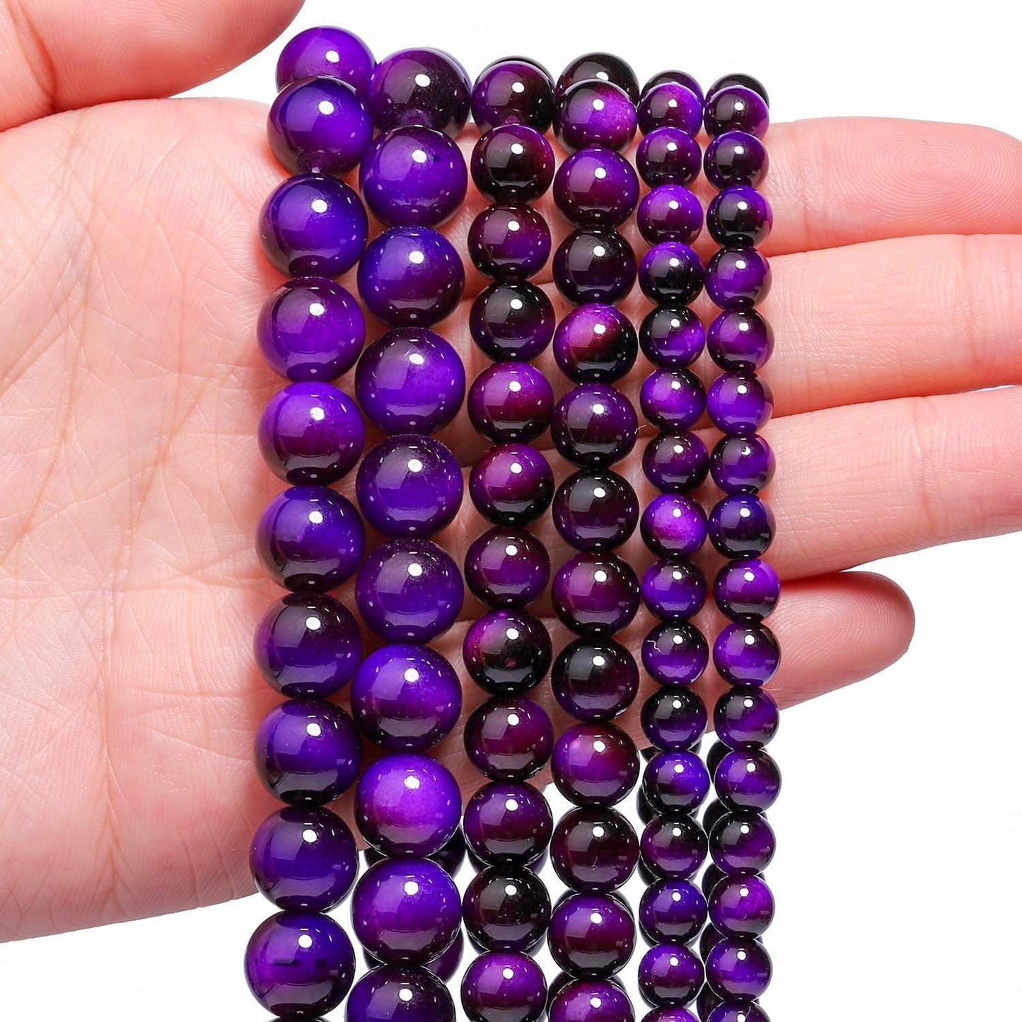 Song Xi 60PCS 6mm Purple Tiger Eye Gemstone Beads for Jewelry Making, Round Smooth Glass Beads for DIY Bracelet Necklace Earring Keychain, Arts and Crafts, for Christmas Wedding Birthday