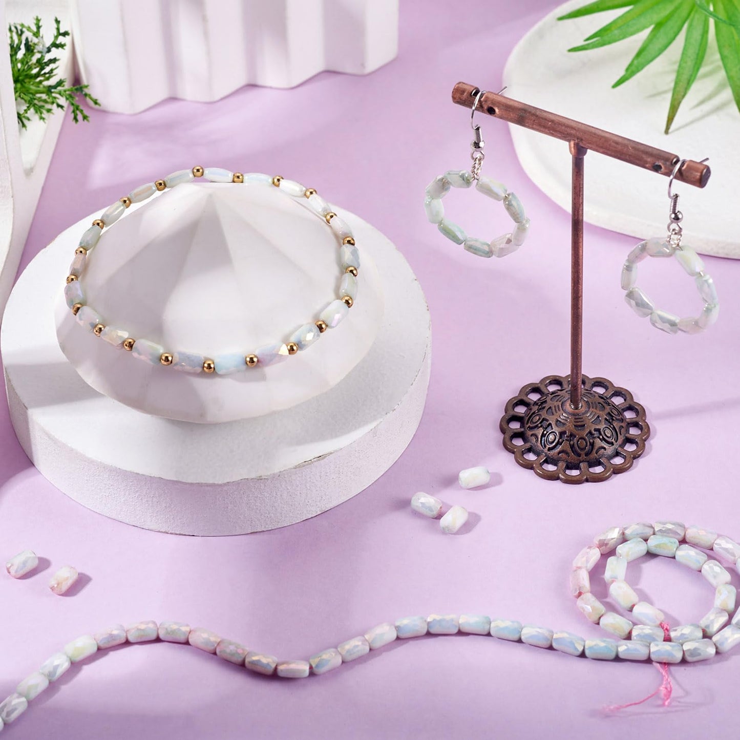 Elecrelive 55Pcs Rectangle Glass Beads Faceted Crystal Beads Colorful Imitation Jade Gems for Bracelet Necklace Jewelry Making