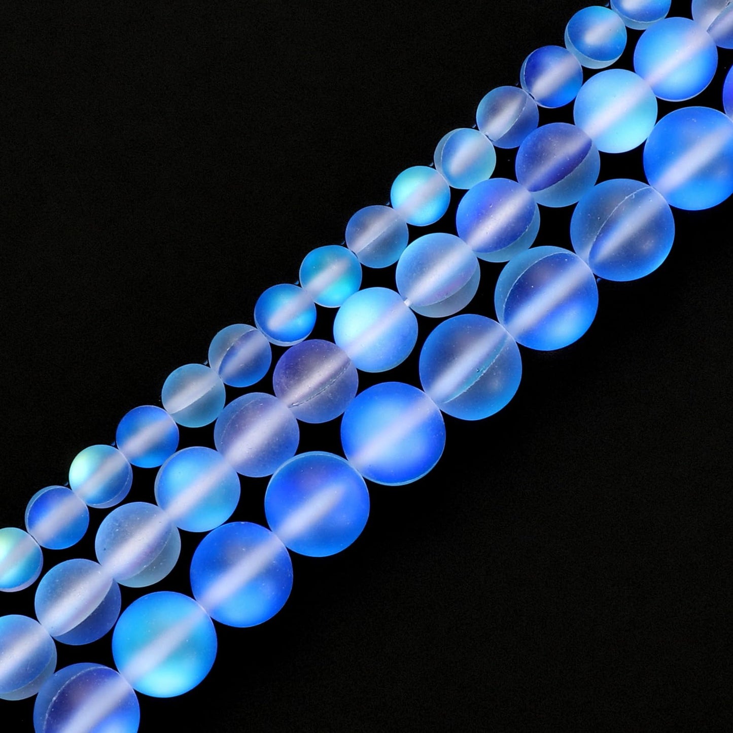 uxcell Matte Crystal Glass Beads 8mm Synthetic Frosted Shining Semi-Precious Round Loose Beads Synthetic Moonstone for Jewelry Making DIY Bracelet, Blue