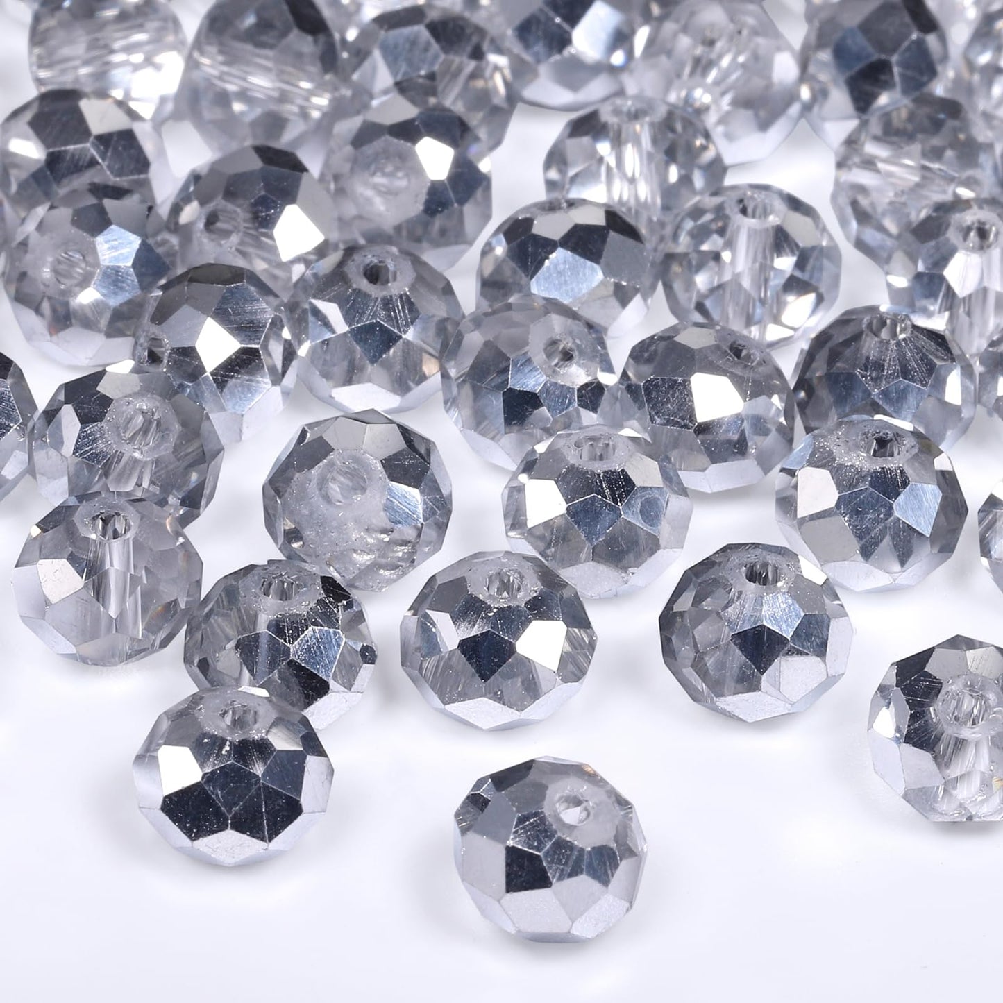 NITOPUPU 500pcs 6mm Crystal Glass Beads for Jewelry Making Faceted Rondelle Flat Beads for Bracelets Necklace Earrings DIY Crafts (AB Silver Half-Plated Crystal Bead)