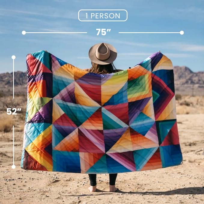 Rumpl Original Puffy Blanket - Warm, Water-Resistant Camping Blanket with 100% Recycled Synthetic Insulation, 52"x75", Original Puffy V1, Sunset Fade
