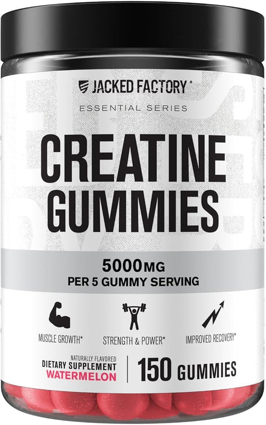 Jacked Factory Creatine Monohydrate Gummies 150g - 5g Daily Creatine Supplement for Men and Women, Vegan-Friendly, Third-Party Tested - 30 Servings, Watermelon