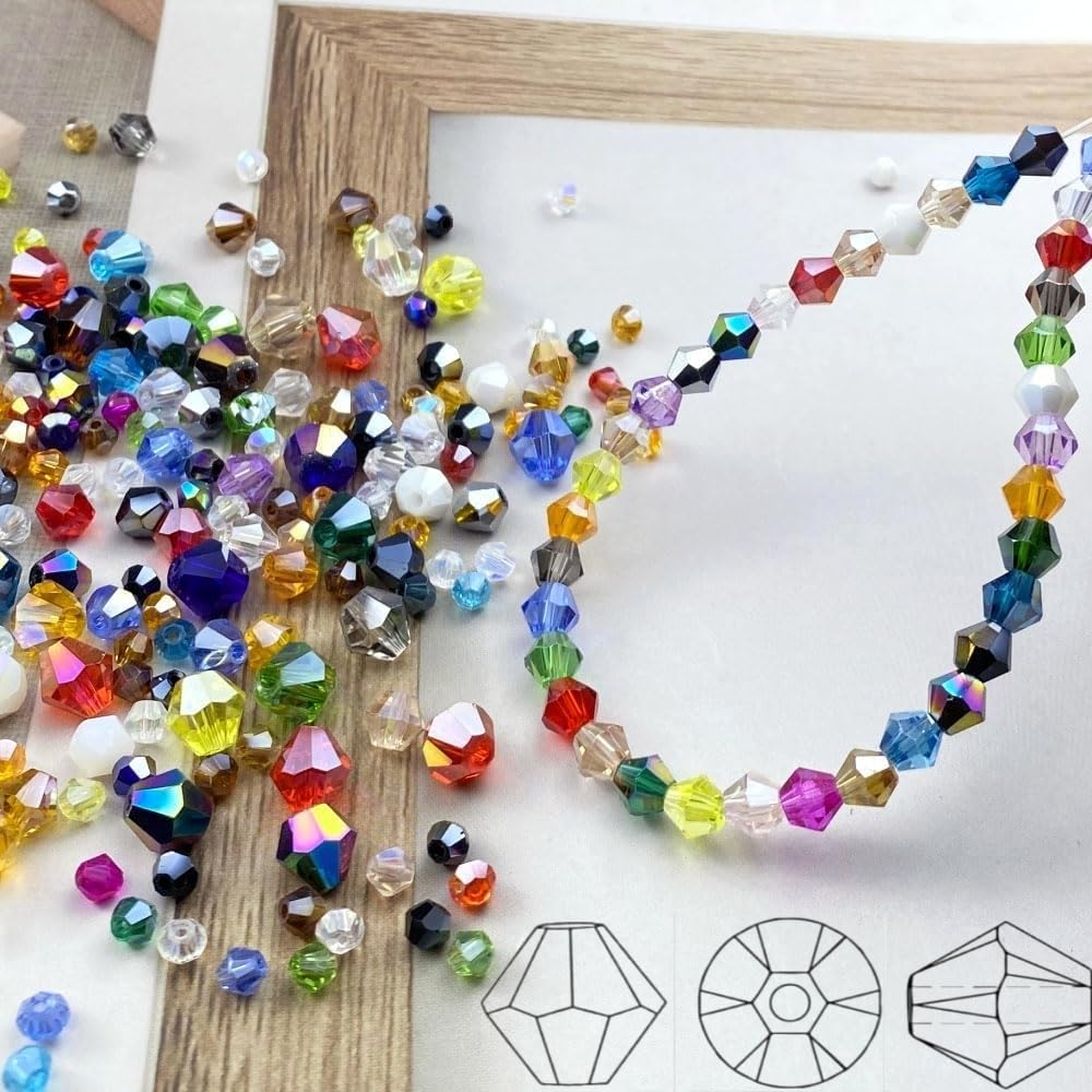 Pinhoollgo 500pcs 4mm Bicone Crystal Glass Beads Faceted Bicone Crystal Beads Bulk Glass Spacer Beads for Bracelets Necklace Pendants Earrings DIY Jewelry Craft Making(Dark Green AB)