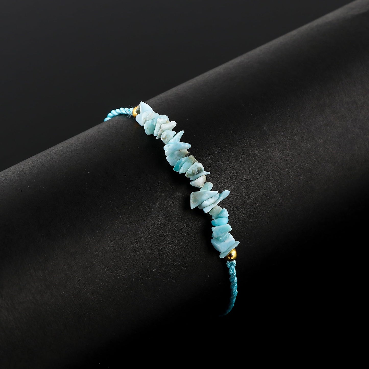 TGH Natural Larimar Chips Braided Bracelet Healing Crystals Birthday Resizable Hand Braid Rope Thread Protection Bracelet for Men Women Gemstone Jewelry 7 inch Christmas Gift (Larimar)