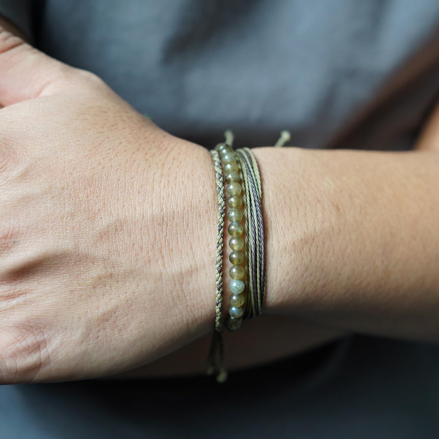 Handmade Natural Stone Beaded Healing Bracelet Gift for Men Adjustable Rope String Bracelet (Green Labradorite, Adjustable)