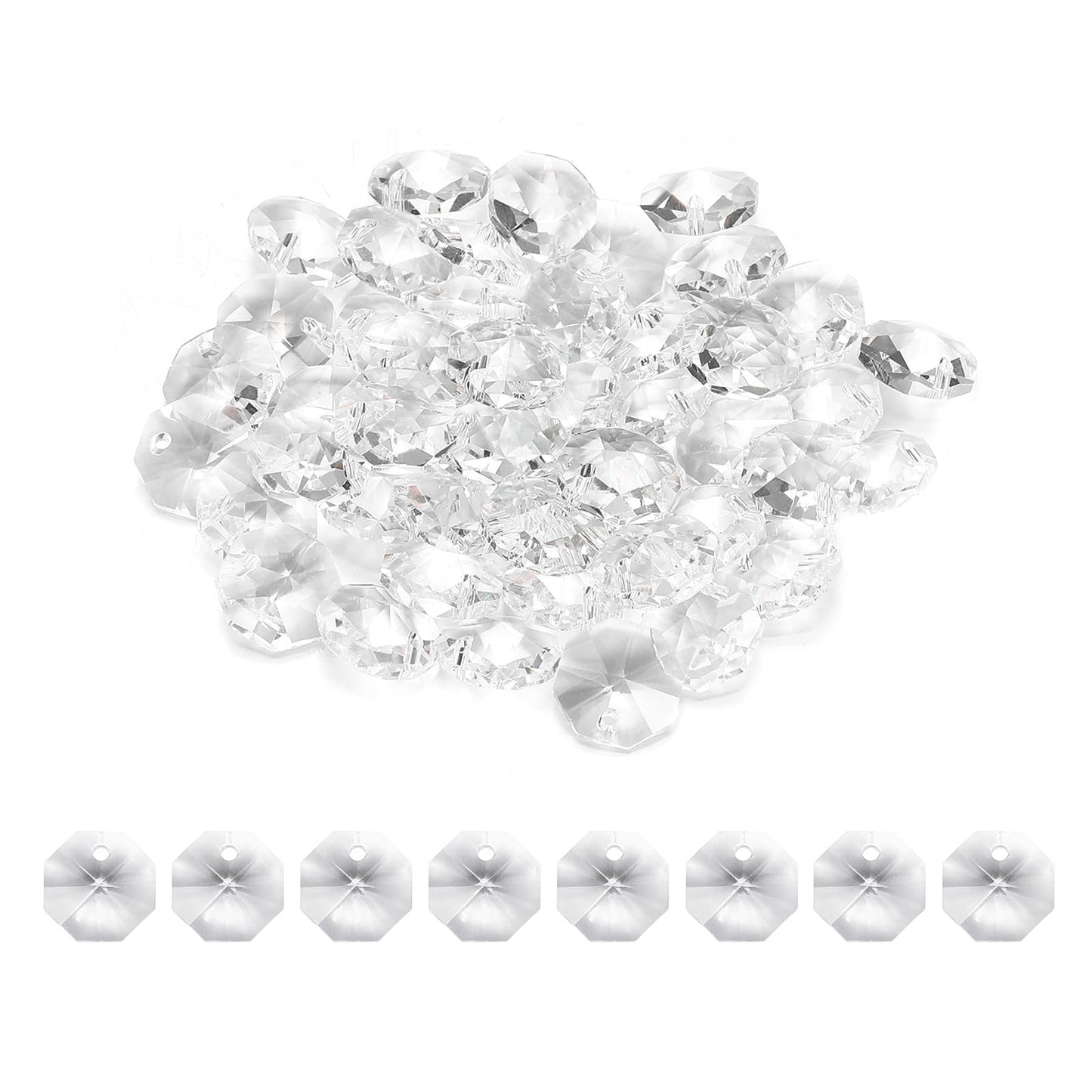 uxcell 50Pcs 1 Hole Crystal Octagon Beads, 12mm K9 Glass Hanging Chandelier Beads Prisms Parts for Crystal Chandeliers Lamp Hanging Pendant Jewelry DIY Craft, Clear White