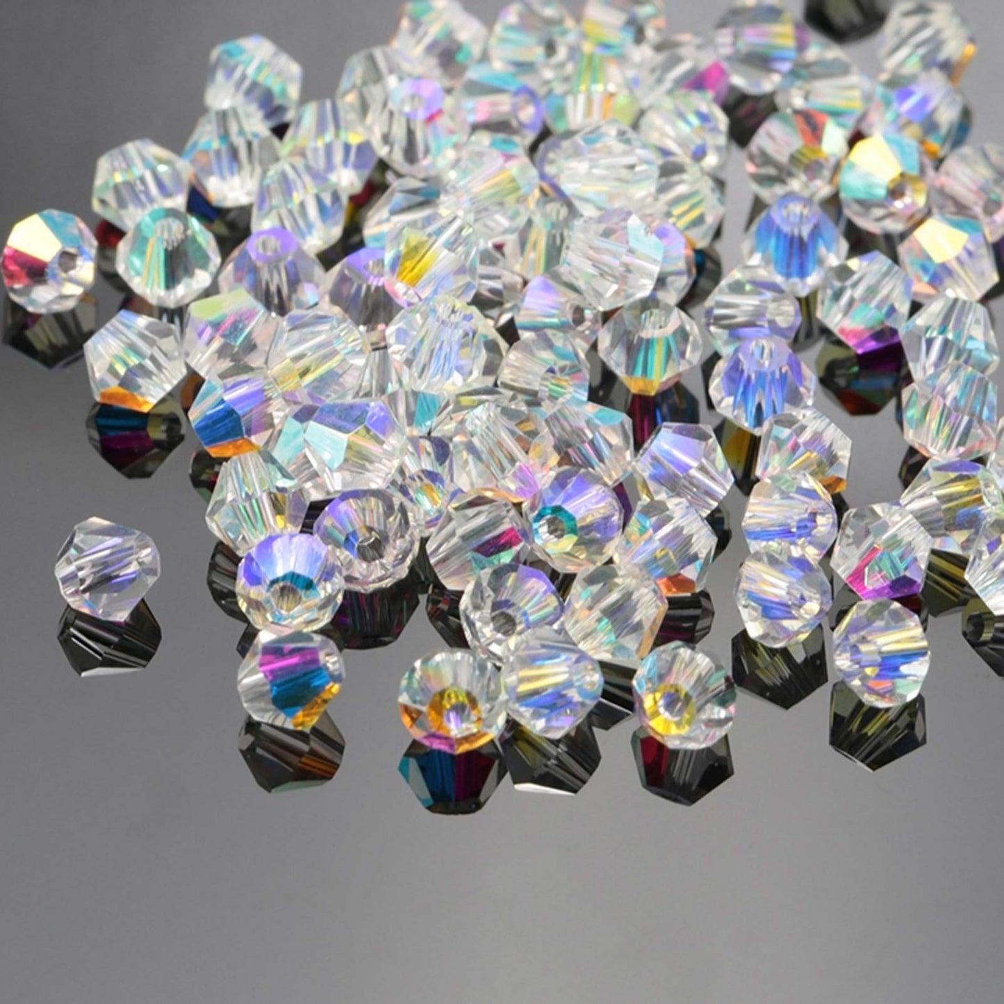 Dowarm 1000PCS Bicone Crystal Beads 4mm, Bulk Small Faceted Bicone Glass Beads for Jewelry Craft Making, DIY Bracelet, Necklace, Dolls (Crystal AB, 4MM)