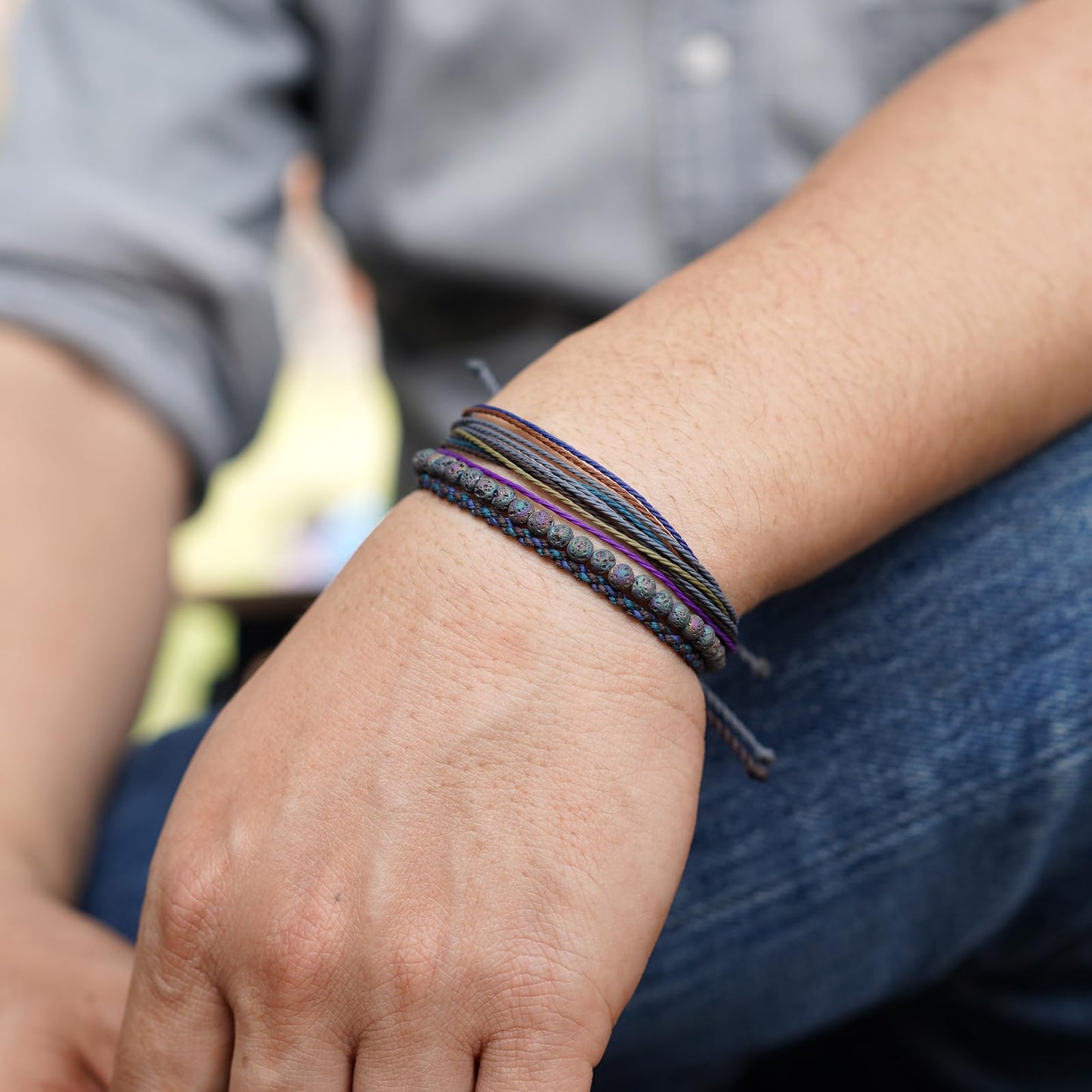 Handmade Natural Stone Beaded Healing Bracelet Gift for Men Adjustable Rope String Bracelet (Colorful Lava)