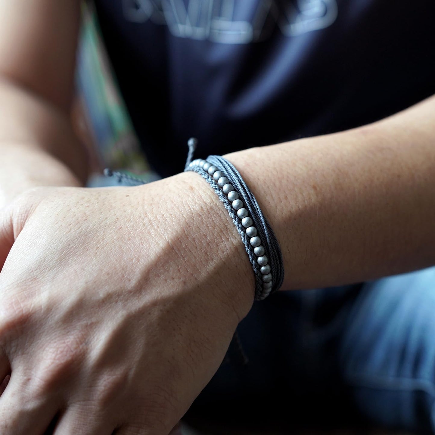 Handmade Natural Stone Beaded Healing Bracelet Gift for Men Adjustable Rope String Bracelet (Hematite/silver, Adjustable)