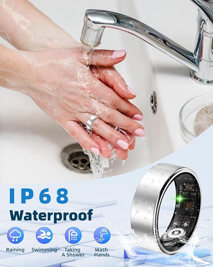 Smart Ring for Women Men Fitness Ring with Step Counting, Heart Rate, Blood Oxygen, Blood Pressure, Sleep Monitoring, IP68 Waterproof for iPhone and Android, No Subscription Fee,Silver 9#