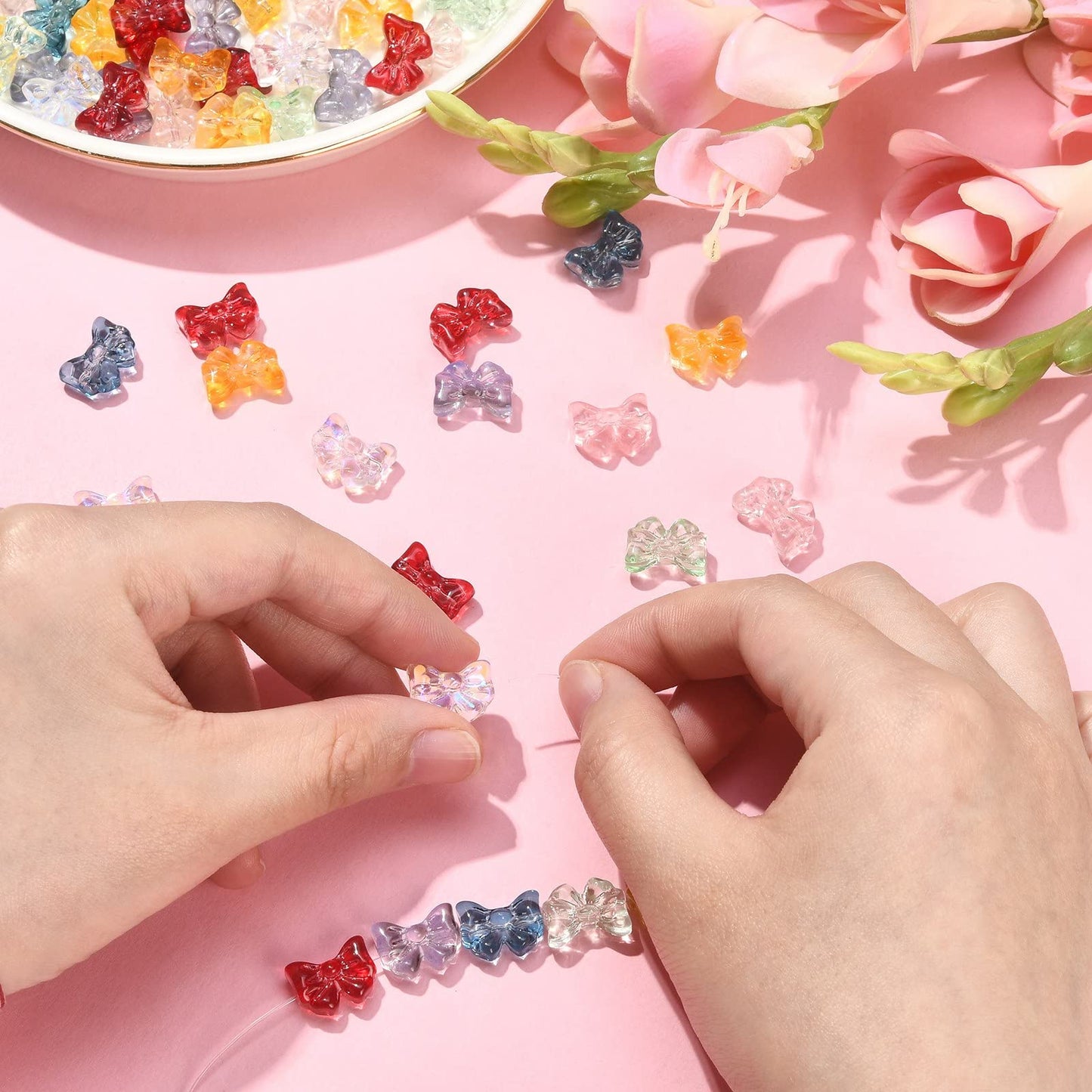LiQunSweet 100 Pcs Handmade Lampwork Bowknot Beads Crystal Glass Beads for Women DIY Craft Bracelet Earring Necklace Jewelry Making