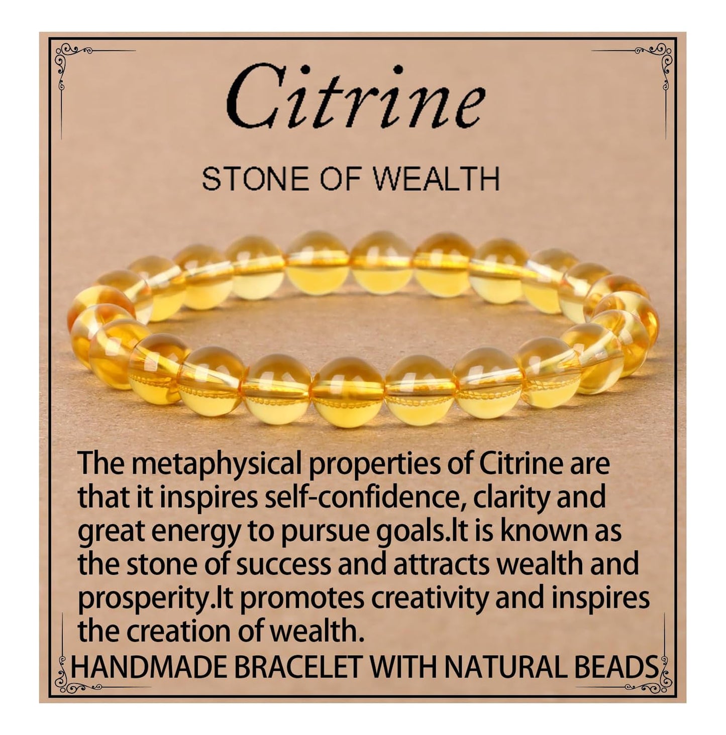 LPBeads Handmade Natural Gemstone Stretch Elastic 8mm Citrine Bracelet Healing Crystal Round Stone Beads Jewelry Gifts for Women Men