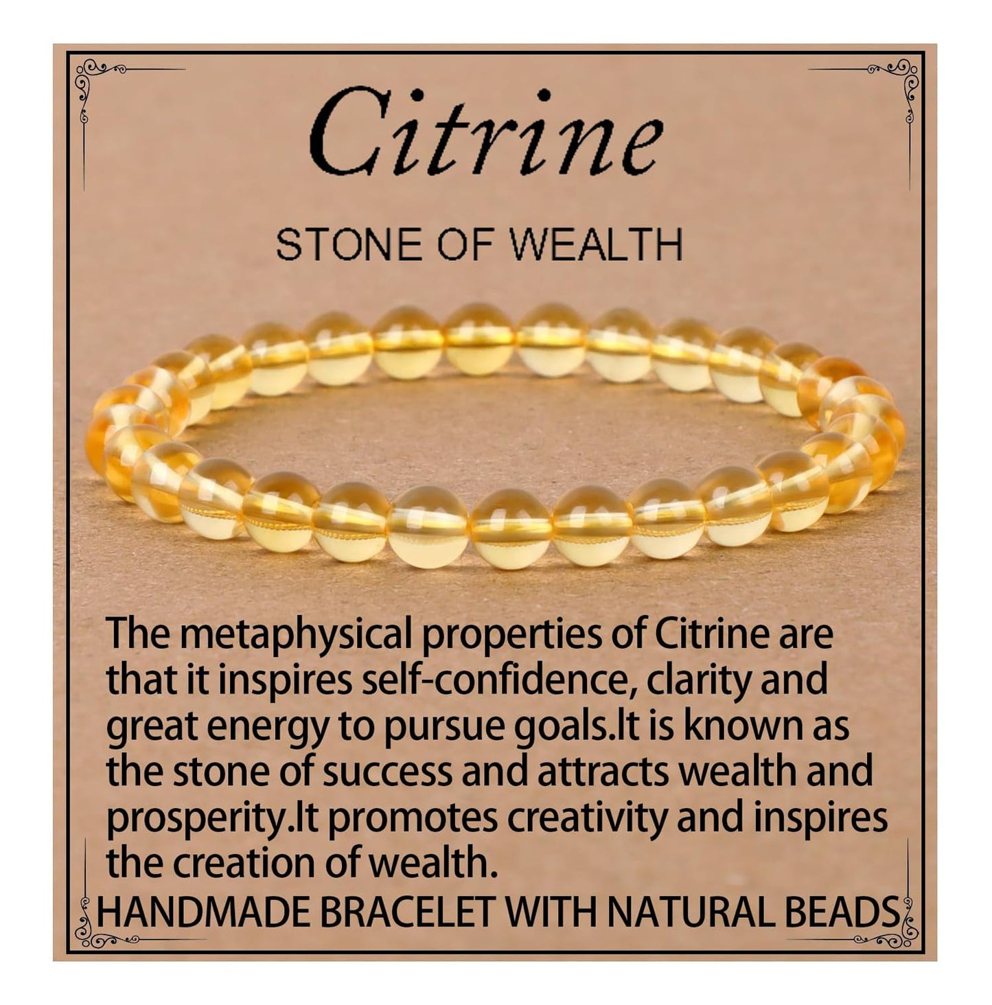 LPBeads Handmade Natural Gemstone Stretch Elastic 6mm Citrine Bracelet Healing Crystal Round Stone Beads Jewelry Gifts for Women Men