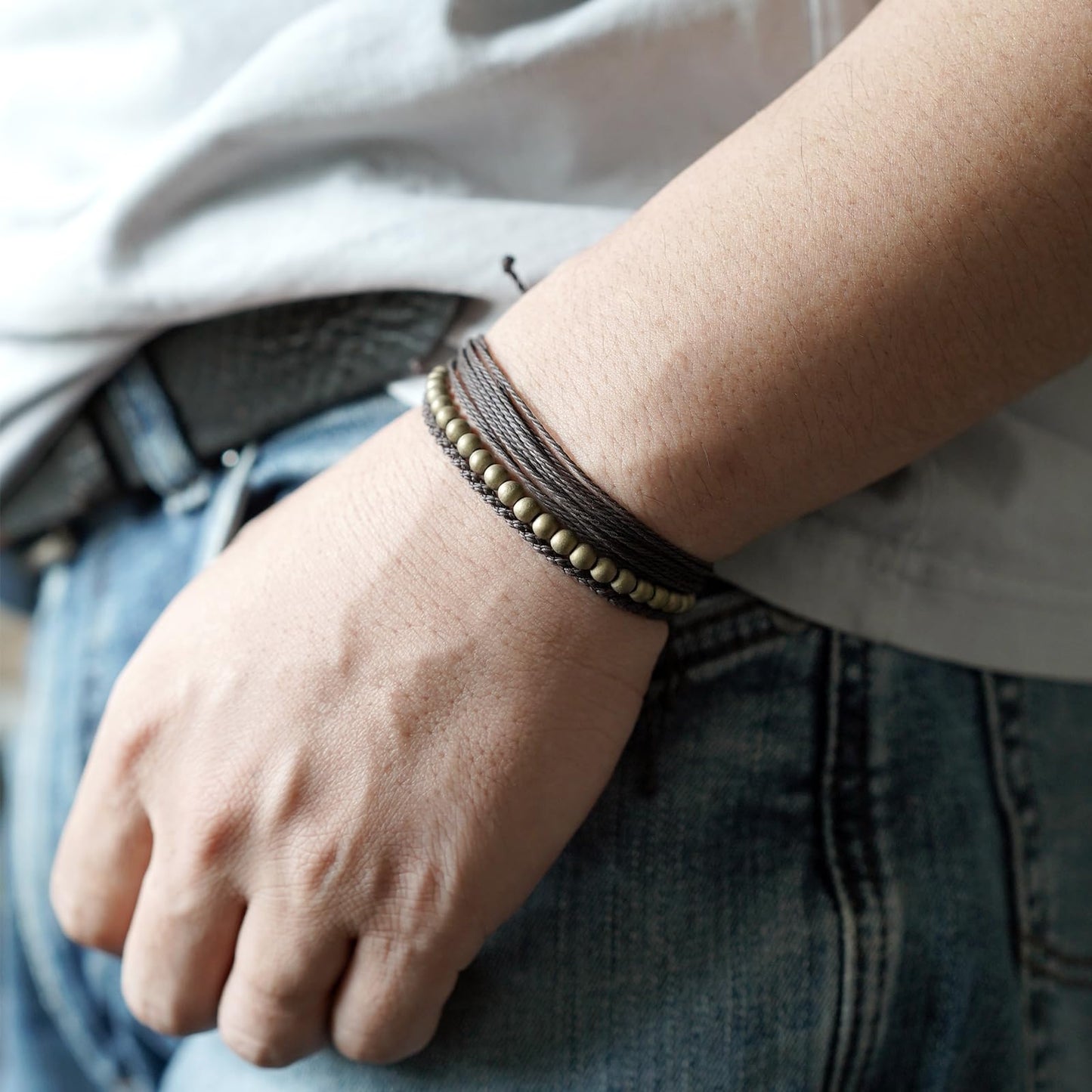 Handmade Natural Stone Beaded Healing Bracelet Gift for Men Adjustable Rope String Bracelet (Hematite（brass）, Adjustable)