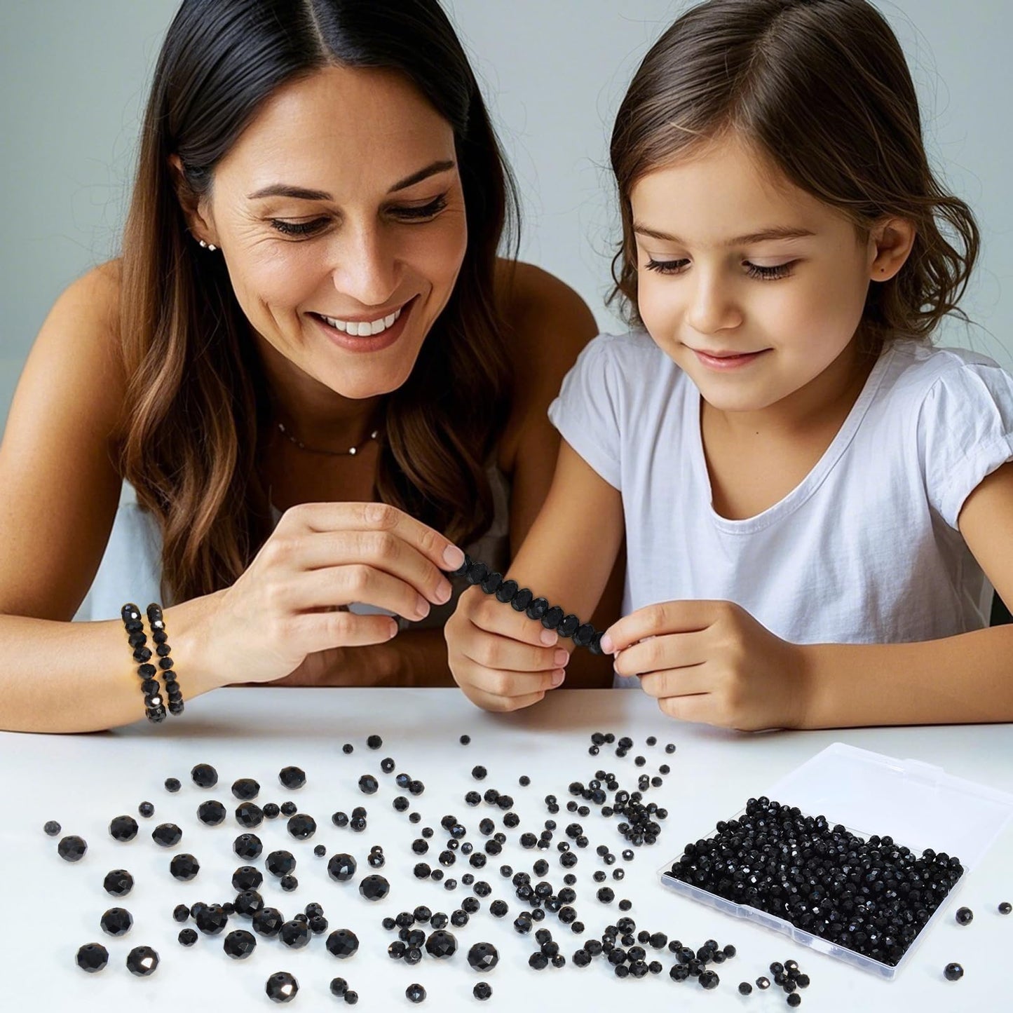 Laopottbeads 800Pcs 4/6/8/10mm Round Crystal Glass Beads for DIY Jewelry, Ideal for Bracelets, Necklaces, Pendants, and Handmade Craft Projects(Black)