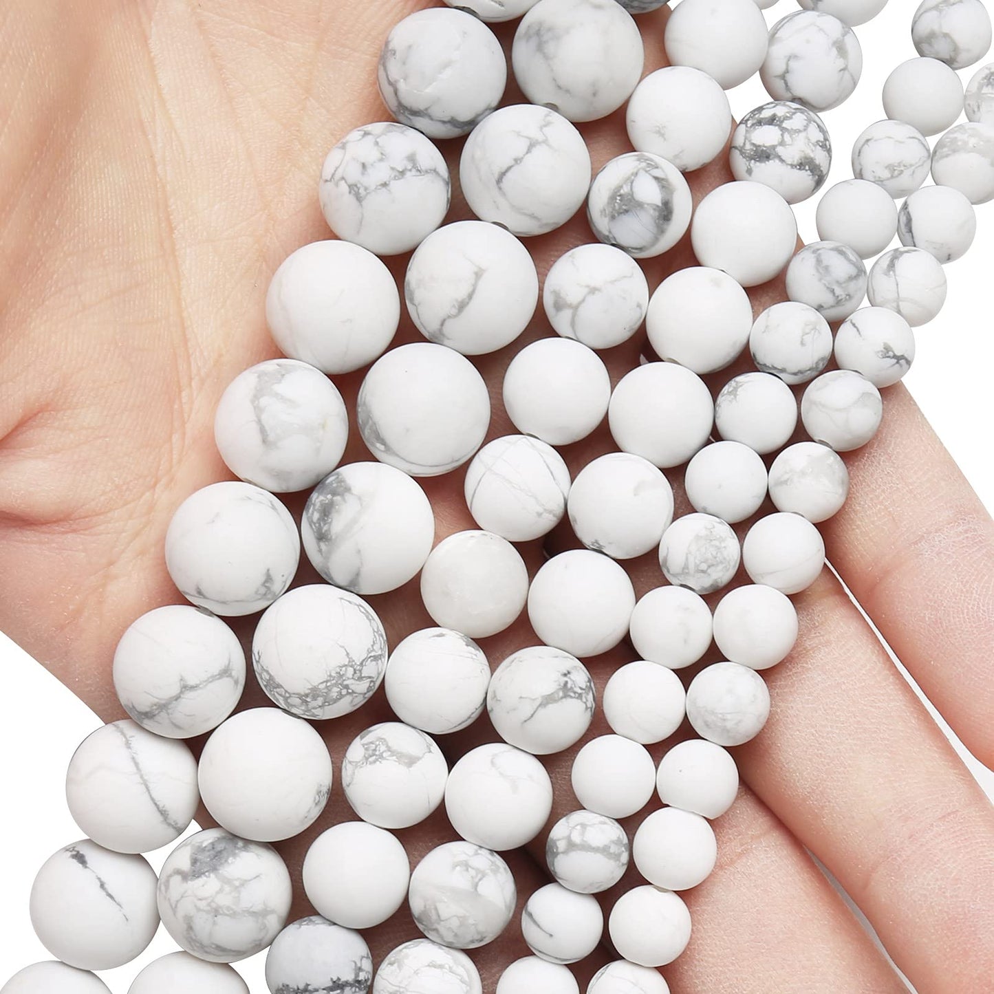 Natural Matte White Turquoise Beads, 6MM Round Frosted Unpolished Loose Gemstone Beads for Bracelet Necklace Jewelry Making, Energy Stone Healing Power with Stretch Beading Cord