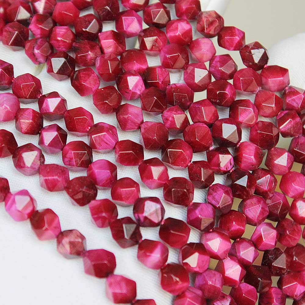MJDCB Best Sellers Natural Stone Beads Faceted Polygon Rose Red Tiger Eye Crystal Energy Stone Healing Power for Jewelry Making(8mm)