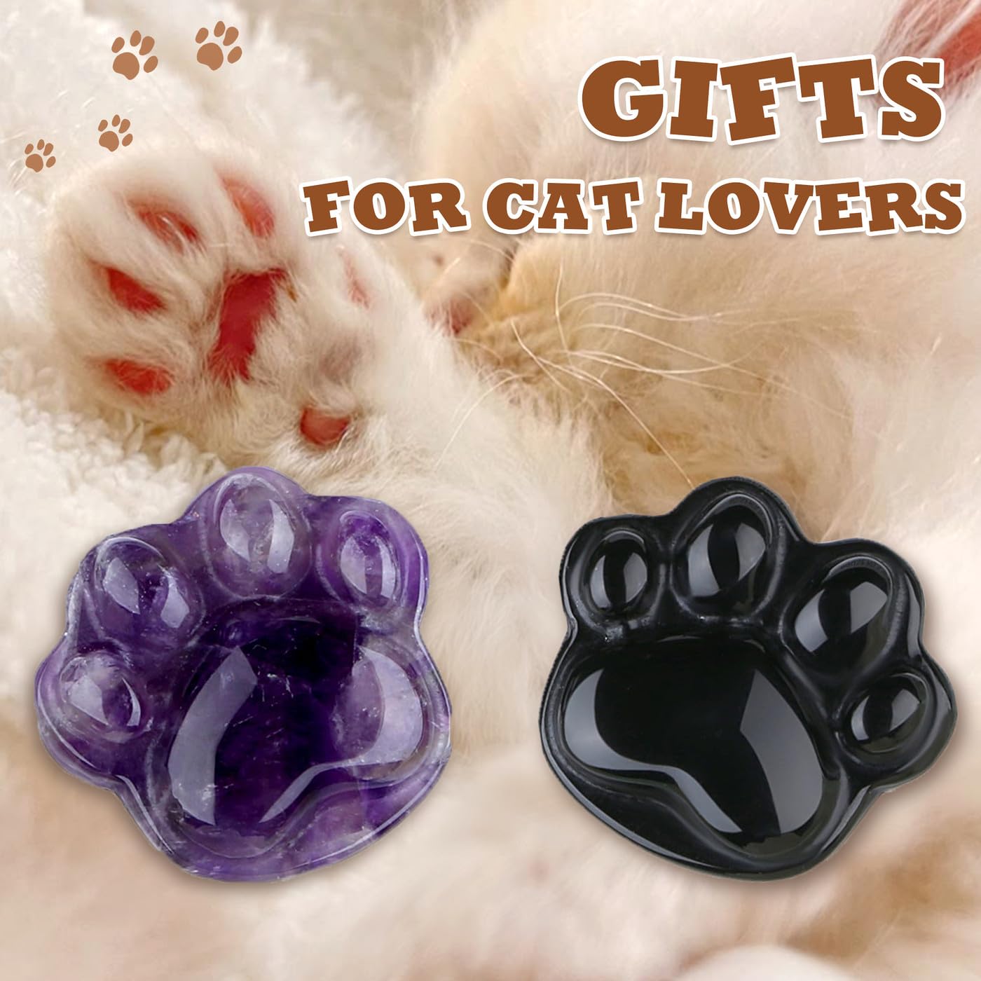 NUKAYAI Rose Quartz Cat Paw Crystal Statue Carved Figurines Worry Stones Natural Crystals and Healing Stones Decor Cat Sculpture Spiritual Cute Stone Pink Cat Lover for Women