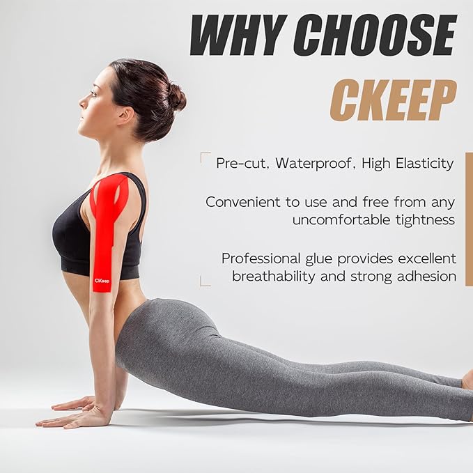 CKeep 4 Rolls Kinesiology Tape, Original Cotton Elastic Athletic Tape, 20 Precut 10" Strips Each, Red, Ideal for Muscle Support & Injury Prevention