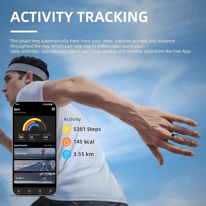 Smart Ring for Women Men, Health Fitness Tracker, 10ATM Waterproof Ring for iOS and Android, No Subscription Fee(Silver, 7)
