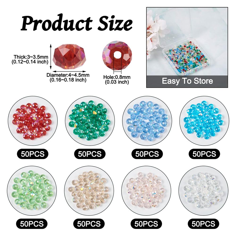 Elecrelive 400pcs 4mm Briolette Crystal Glass Beads AB Color Faceted Rondelle Crystal Beads for DIY Jewelry Making Bracelet Necklace Earring