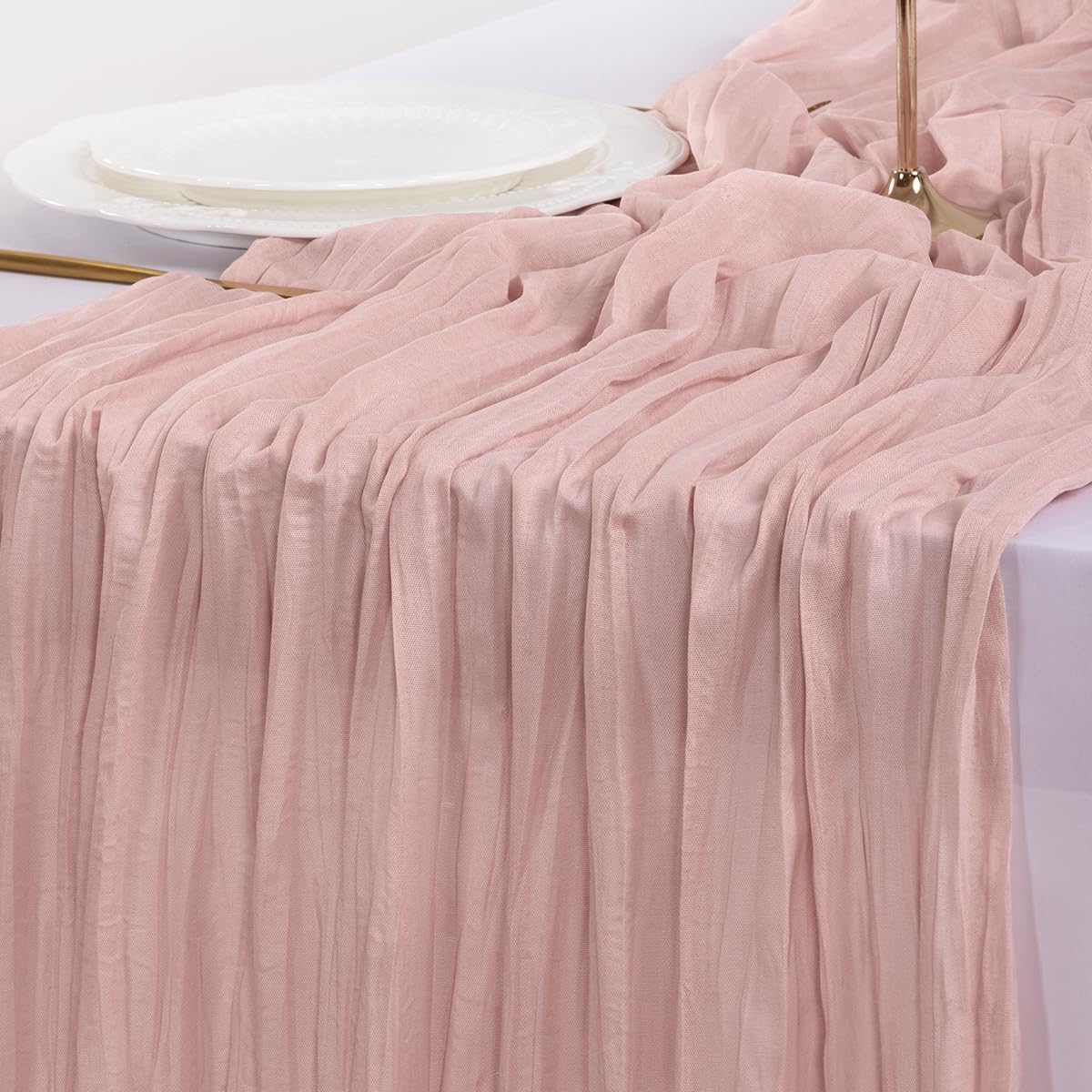 Socomi Pink Cheesecloth Table Runner - 120 Inch Rustic Boho Decor for Weddings & Events
