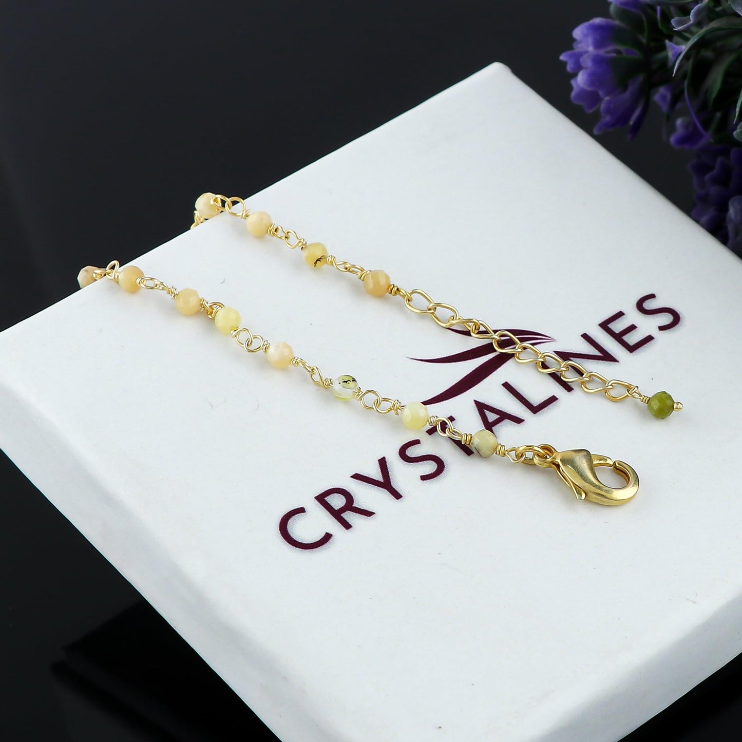 CRYSTALINES Natural Green Opal Gemstone Cluster Bracelet, 14K Gold Plated Rosary Chain Beads, Handmade Bohemian Jewelry for Women, Healing Crystals, Birthday Christmas Gift, 8"