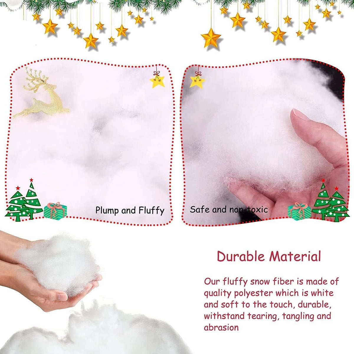 Skiennix Christmas Fake Snow Decor - Fluffy Fiber Artificial Snow for Indoor Winter Decorations