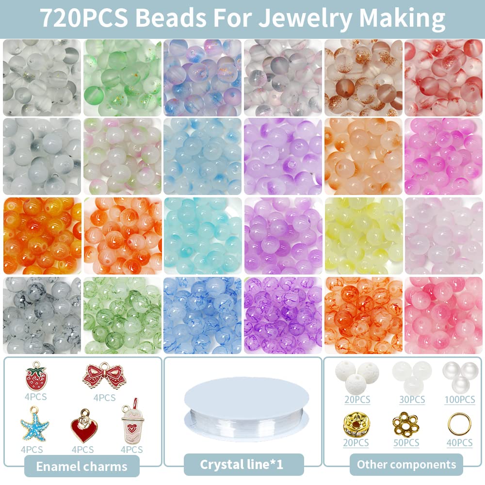 PAMIR TONG 1000PCS 8mm Glass Kit Set Round Beads Bulk,Imitative Jade Beads Kit, Bracelet Space Loose Beads for Jewelry Making Earring, Necklaces, DIY Crafts & Gifts #354
