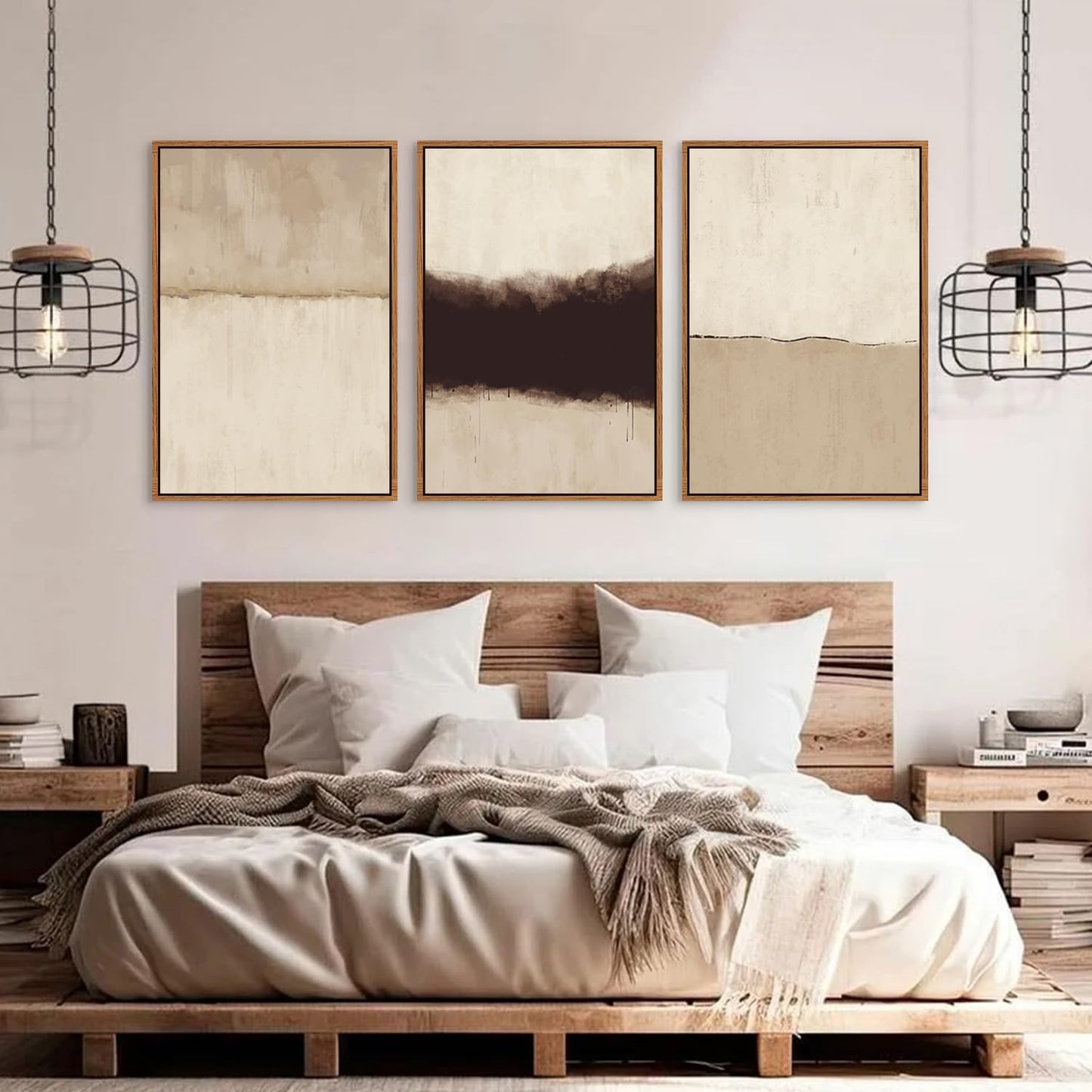 CHDITB Large Abstract Framed Canvas Wall Art Set, Modern Neutral Wall Decor, Minimalist Textured Wall Painting, Beige Blown Art Print for Living Room, Bedroom, Dining Room, Office, Bathroom -16"x24"x3