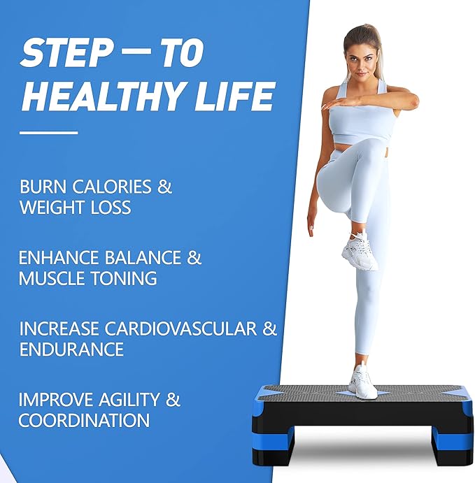 Aerobic Exercise Step, Adjustable Aerobic Stepper for Exercise, Workout Step Platform for Step Up, 26.5" Step Deck with 4??6??8??Adjustable Height Risers, Women Home Gym Cardio Fitness