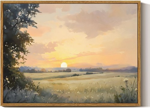 InSimSea Framed Canvas Wall Art - Vintage Fall Landscape Watercolor Painting | 12x16 Inch Earthy Decor