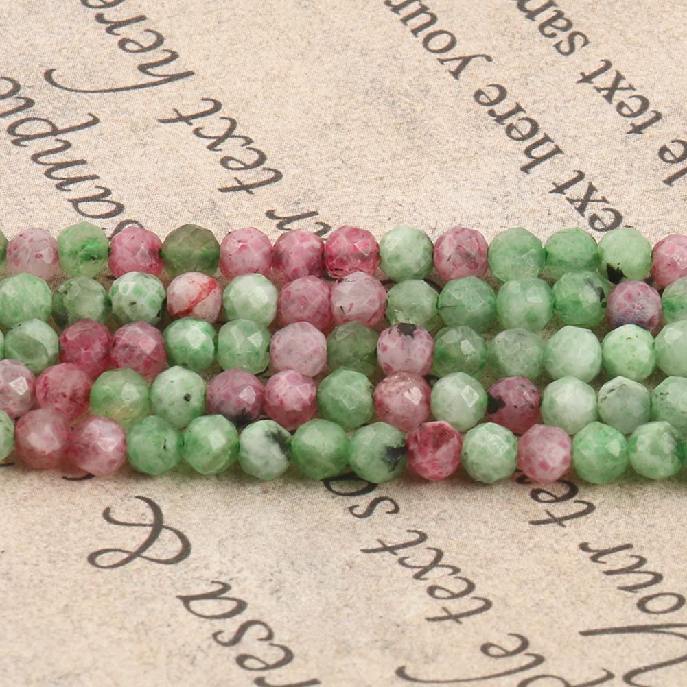 Song Xi 180pcs 2mm Natural Ruzy Zoite Gemstone Beads Faceted Round Loose Stone Beads for Jewelry Making