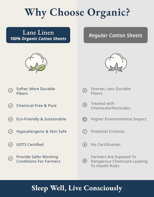 LANE LINEN 100% Organic Cotton Queen Sheet Set - Soft, Breathable Percale Weave | Deep Pocket, Hotel-Quality - Mineral