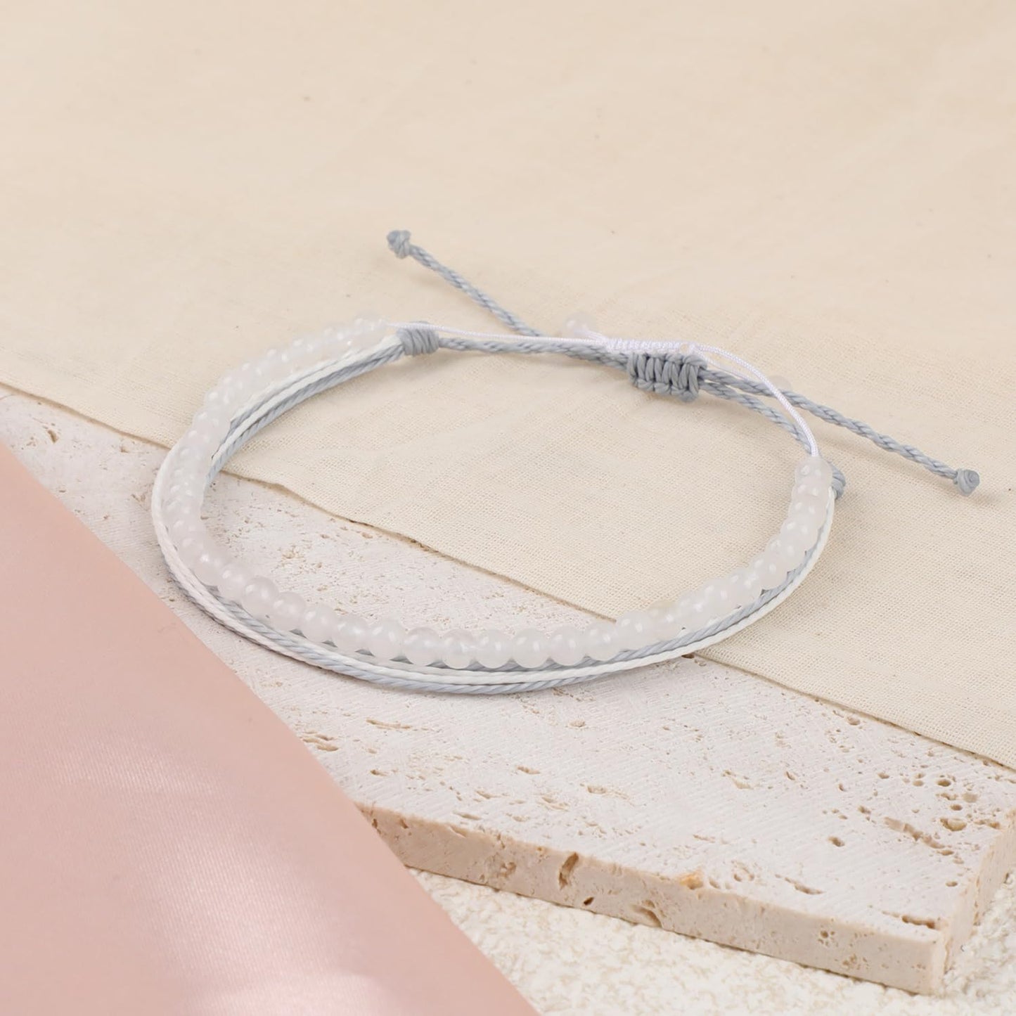 LPBeads 4mm White Jade Bracelet with Handmade Rope Bracelet Size Adjustable Natural Stone Crystal Healing Bracelets Gifts for Unisex Adults